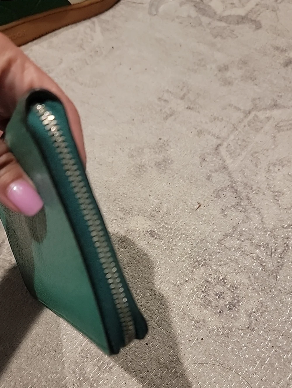 COACH Green Pebble Leather Zip Around Wallet With Wrist Strap